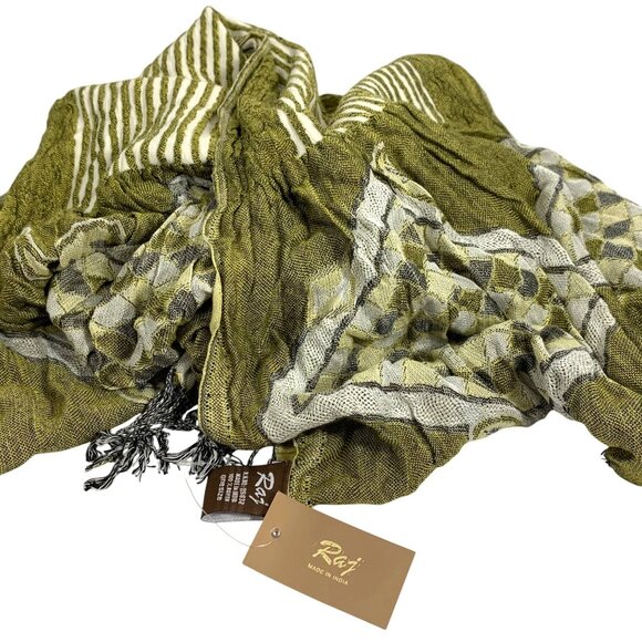 NWT RAJ Boho Embroidered Reversible Rectangular Rayon Scarf Multicolor Green OS - Picture 3 of 5